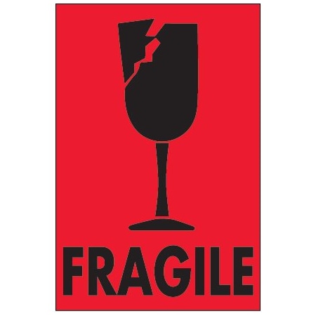 Bsc Preferred 2 x 3'' - ''Fragile'' Fluorescent Red Labels, Style 2, 500PK BUY00021115